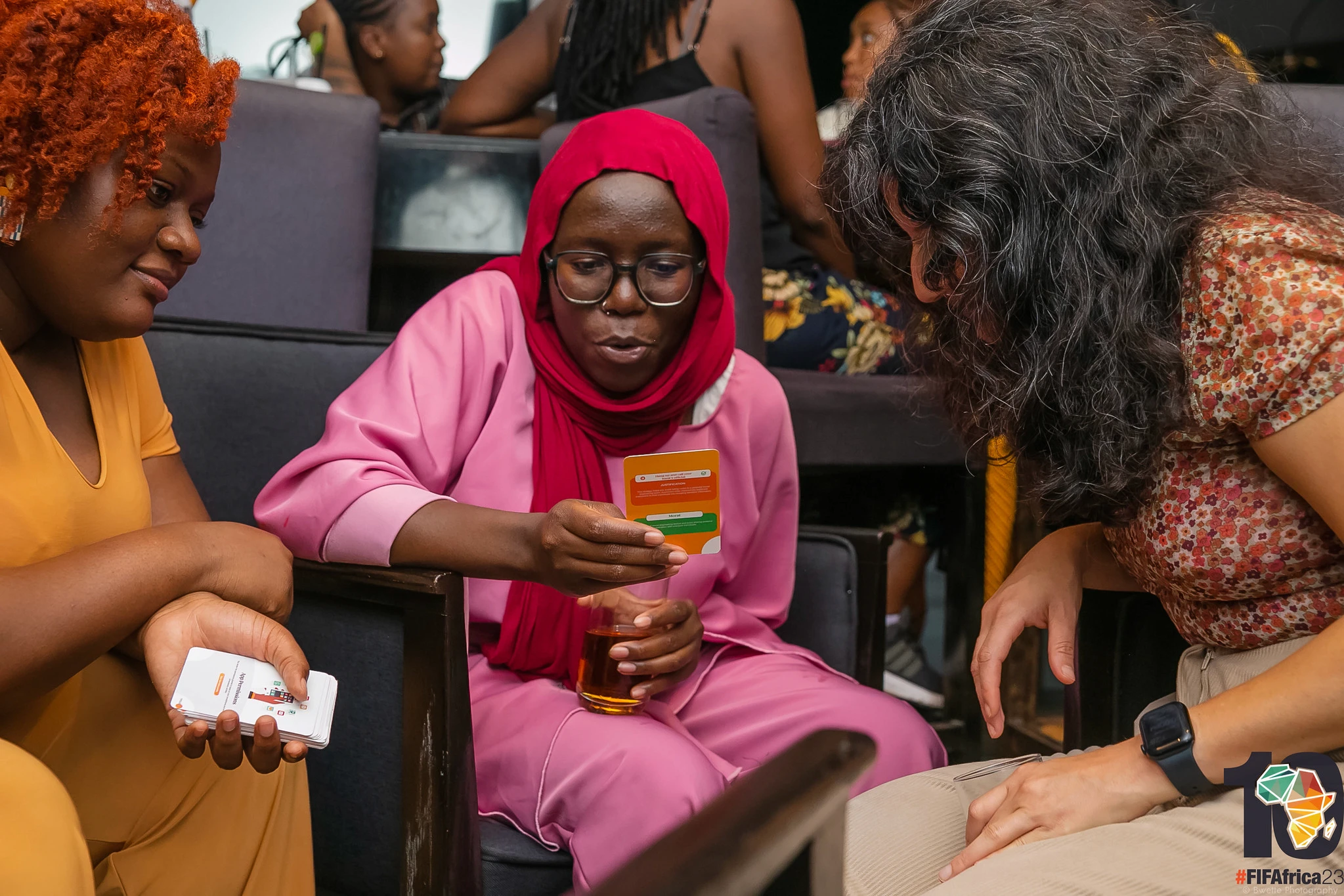 Participants at Forum on Internet Freedom in Africa (FIFAfrica) 2023 play the “Where's My Data” card game. Image via Neema Iyer's website.