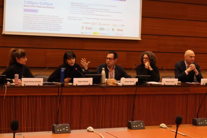APC's Carla Vitoria speaking at Human Rights Council side event on the protection of human rights defenders against new and emerging forms of technology-facilitated rights violations. Photo courtesy of the International Service for Human Rights (ISHR).