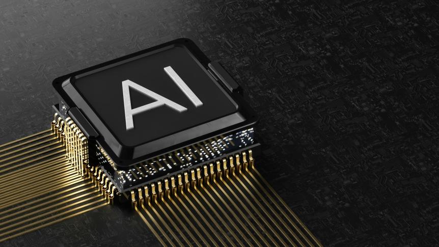 A computer chip with the letters AI printed on it